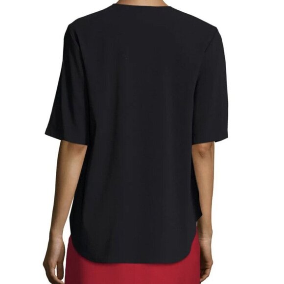 Theory Sz S women Blouse Antazie Keyhole Short Sleeve Black Capsule Minimalist - Picture 2 of 5